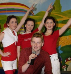 Stephen McLaughlin and backing dancers prepare for their 'High School Musical' performance.