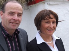 Pat Doherty and his sister Majella at the Doagh Island Famine Village.