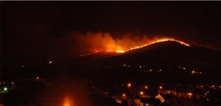 The gorse fire on Kinnego Hill near the Illies, Buncrana. Photo courtesy Jon Hayes.