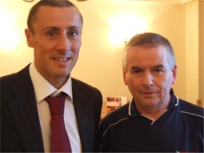 From left, Liam McGroarty, manager in FAI with Terence Hegarty PRO Inishowen Football League.