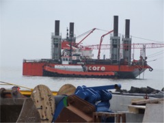 The 'Deep Diver' barge off Greencastle harbour.