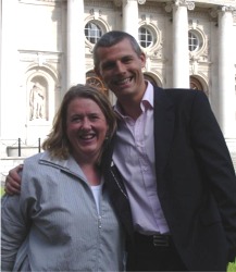 Senator Cecilia Keaveney with comedian Des Bishop.