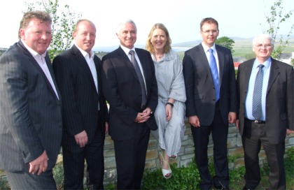 Cecil Doherty and Sean Keogh with local politicians at the press conference to unveil plans for the new hotel in Ballyliffin.