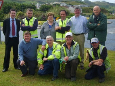 Hard at work earlier this year are back row left to right Liam Igoe, Cyril Quinn, Patricia Gallagher, George McDermott, Liam Rainey, Brendan McLaughlin. Front from left Columba Quigley, Donna Lynch, Joe McCauley and Eddie Burke.